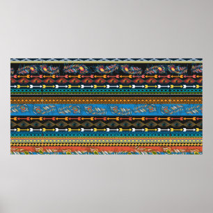 Embroidery colourful simplified ethnic feathers pa poster