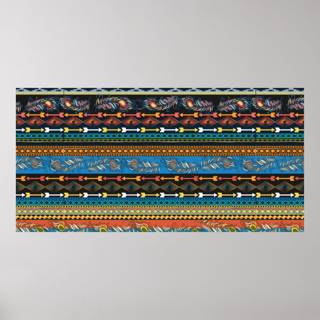 Embroidery colourful simplified ethnic feathers pa poster (Front)