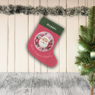 Embroidery Effect Christmas Santa Custom Name Large Christmas Stocking