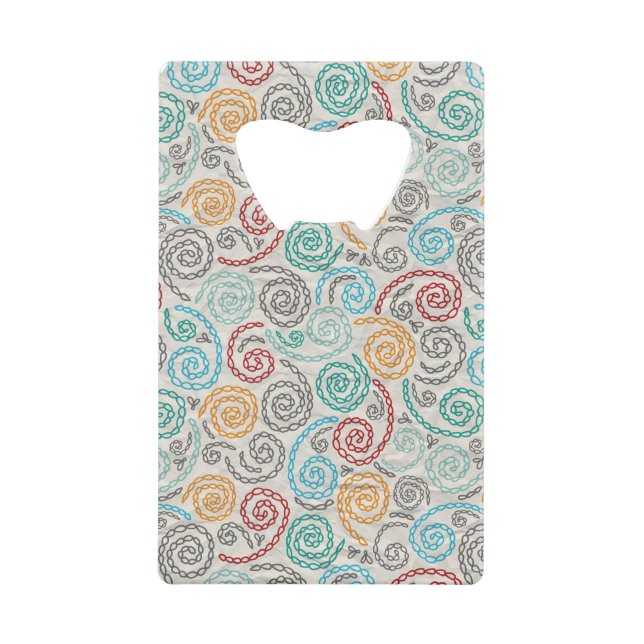 Embroidery fancy rumpled paper credit card bottle opener (Front)