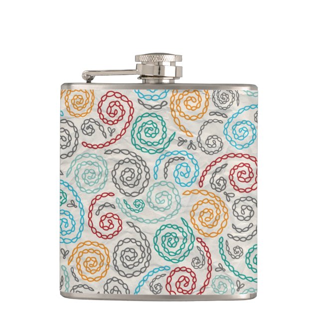 Embroidery fancy rumpled paper hip flask (Front)