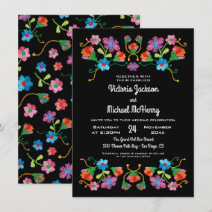 Embroidery Floral Folk art Wedding Invitation