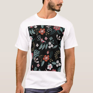 Embroidery Floral Neckline, Vintage Bouquet. T-Shirt