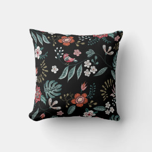 Embroidery Floral Neckline, Vintage Bouquet. Throw Pillow