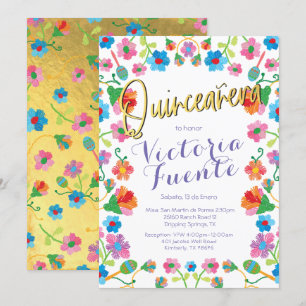 Embroidery Floral Quinceañera  Mexican Spanish Invitation