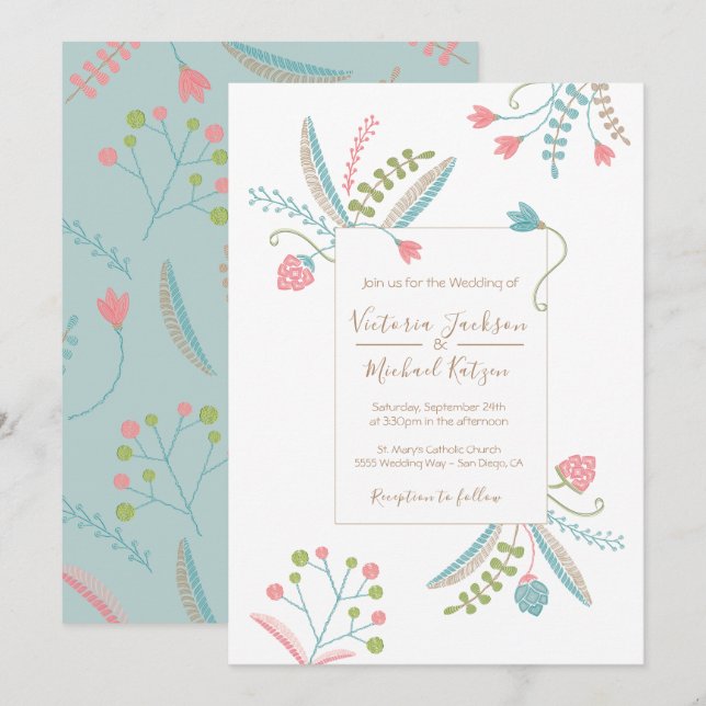 Embroidery Floral Wedding invitations (Front/Back)