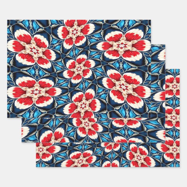 Embroidery Flower Patterns Wrapping Paper Sheet (Set)