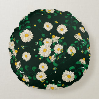 Embroidery flowers and leaves seamless pattern. Im Round Pillow