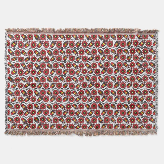Embroidery Folklore cross-stitch floral pattern Throw Blanket (Front)