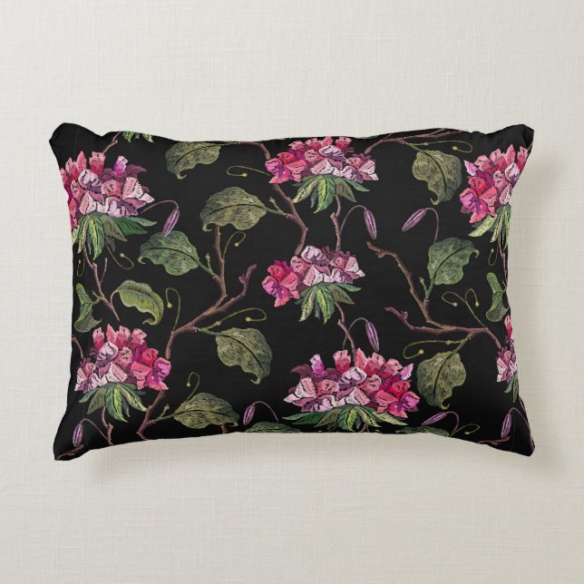 Embroidery geranium flowers seamless pattern accent pillow (Front)