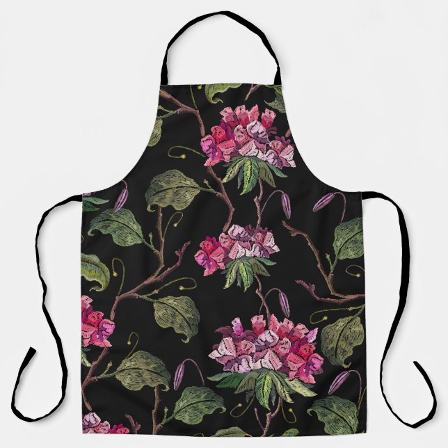 Embroidery geranium flowers seamless pattern apron (Front)