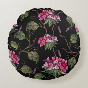 Embroidery geranium flowers seamless pattern round pillow