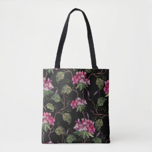 Embroidery geranium flowers seamless pattern tote bag