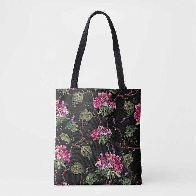 Embroidery geranium flowers seamless pattern tote bag (Front)