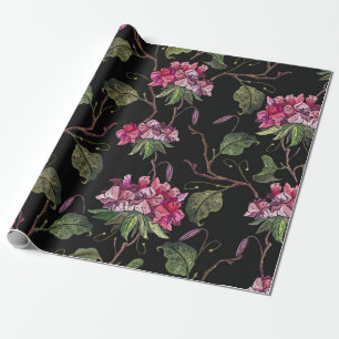 Embroidery geranium flowers seamless pattern wrapping paper