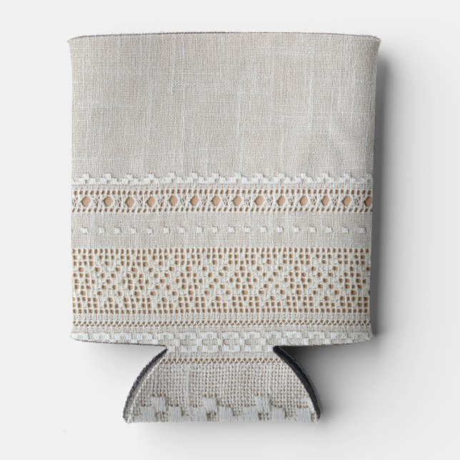 Embroidery Grid Background Texture Can Cooler (Front)