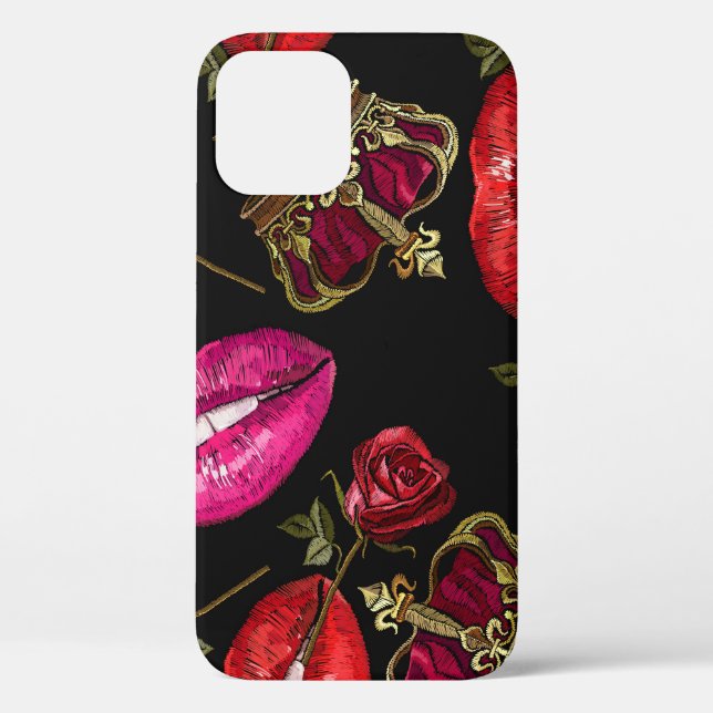 Embroidery lips, roses, crown seamless pattern. Case-Mate iPhone case (Back)