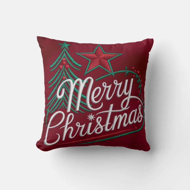 Embroidery Merry Christmas Design  Throw Pillow (Front)