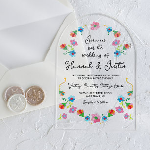 Embroidery Mexican Fiesta Floral Wedding Acrylic Invitations