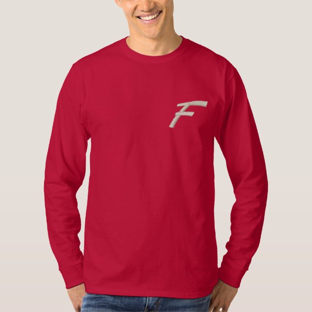 Embroidery Monogram Letter F Initial Embroidered Long Sleeve T-Shirt (Front)