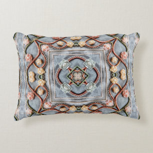 Embroidery pattern with cotton thread lace, pearls accent pillow
