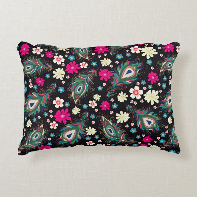 Embroidery peacock feathers seamless pattern. Clas Accent Pillow (Front)