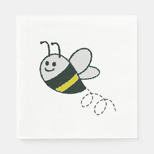 Embroidery Print Cute Bee Baby Shower Napkin (Front)