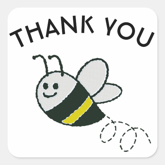 Embroidery Print Cute Bee Baby Shower Square Sticker (Front)