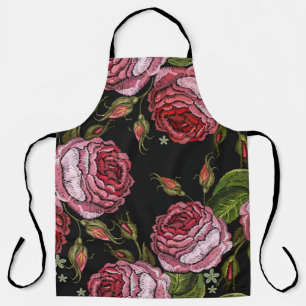 Embroidery red roses vintage seamless pattern. Bea Apron