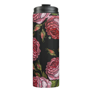 Embroidery red roses vintage seamless pattern. Bea Thermal Tumbler