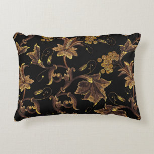 Embroidery renaissance golden floral seamless patt accent pillow