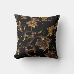 Embroidery renaissance golden floral seamless patt throw pillow