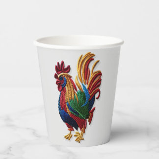 Embroidery rooster - Embroidery traditional animal Paper Cups