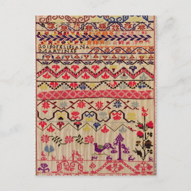 Embroidery sampler postcard (Front)