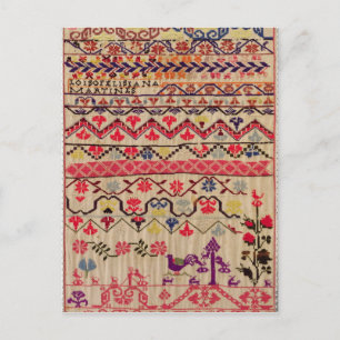 Embroidery sampler postcard