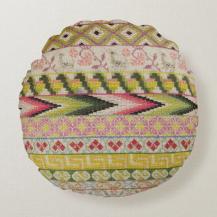 Embroidery sampler round pillow