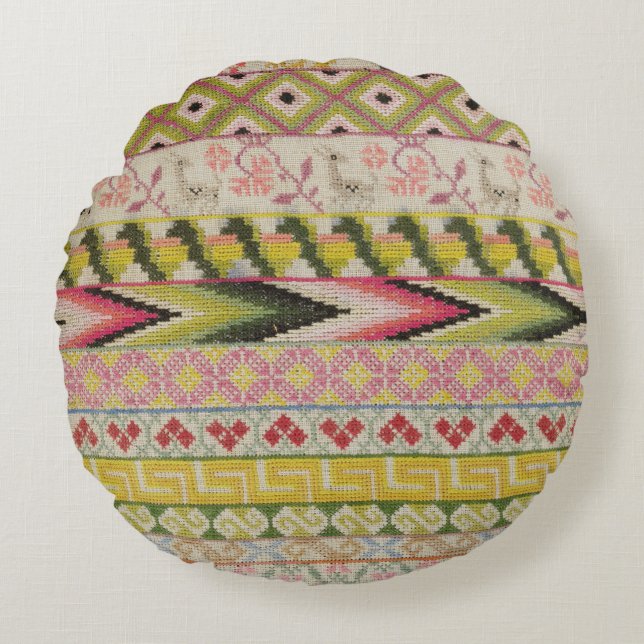 Embroidery sampler round pillow (Front)