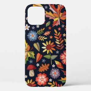 Embroidery seamless pattern with beautiful flowers iPhone 12 case