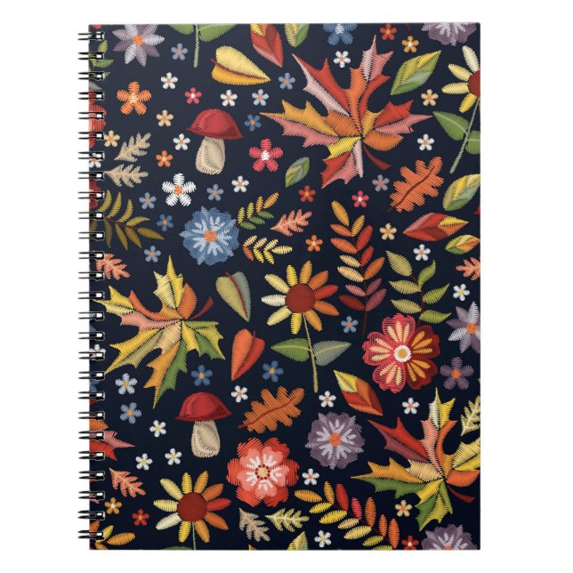 Embroidery seamless pattern with beautiful flowers notebook (Front)