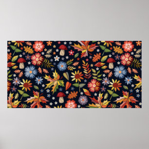Embroidery seamless pattern with beautiful flowers poster