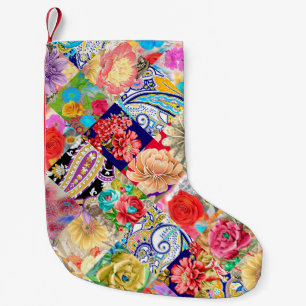 Embroidery seamless pattern with beautiful flowers small christmas stocking
