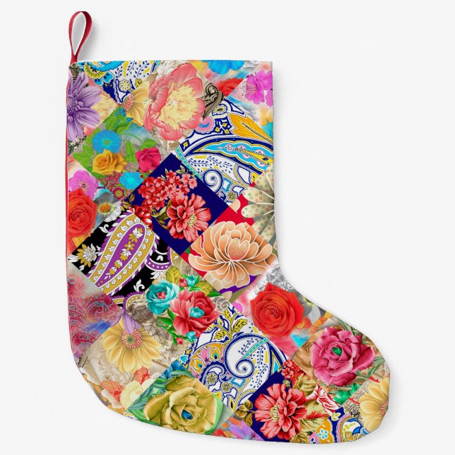 Embroidery seamless pattern with beautiful flowers small christmas stocking (Front)