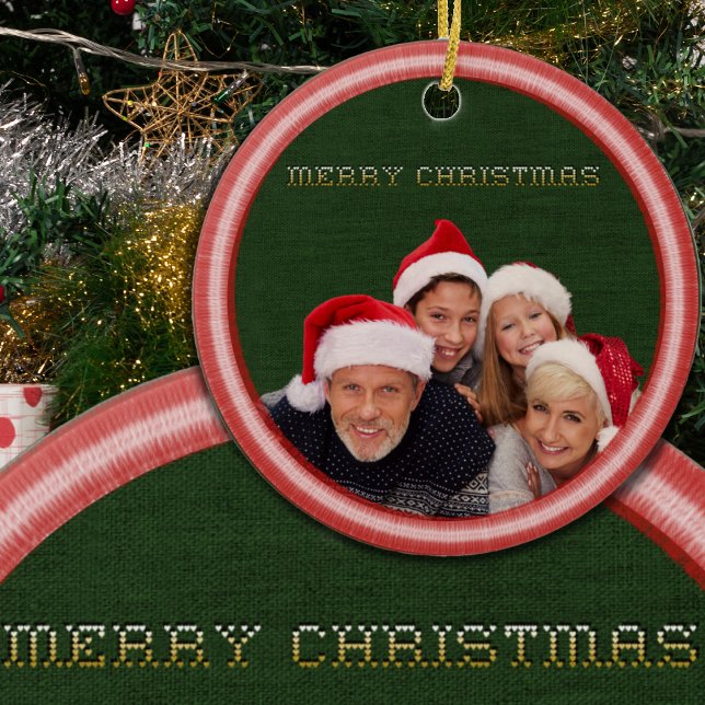 Embroidery Stitches and Fabric Photo Christmas Ceramic Ornament (Creator Uploaded)
