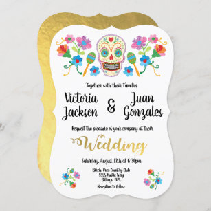 Embroidery Sugar Skull Mexican Wedding Invitations