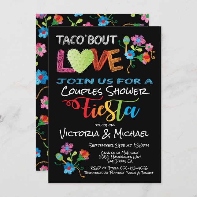 Embroidery Taco 'bout Love couples shower invite (Front/Back)