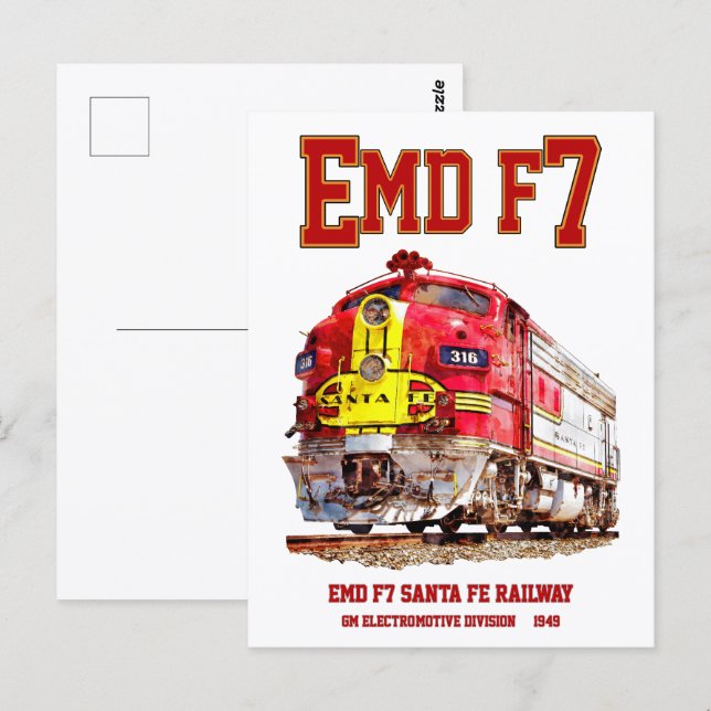 EMD F7 Santa Fe Warbonnet Diesel Locomotive. Postcard (Front/Back)