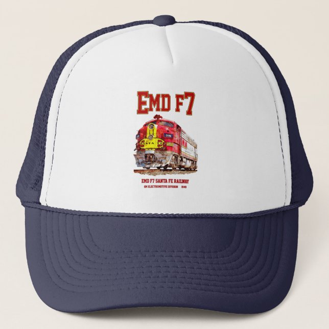 EMD F7 Santa Fe Warbonnet Diesel Locomotive. Trucker Hat (Front)