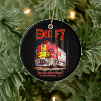 EMD F7 Santa Fe Warbonnet with American Flag. Ceramic Ornament