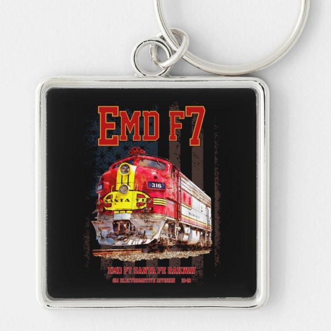 EMD F7 Santa Fe Warbonnet with American Flag. Keychain (Front)