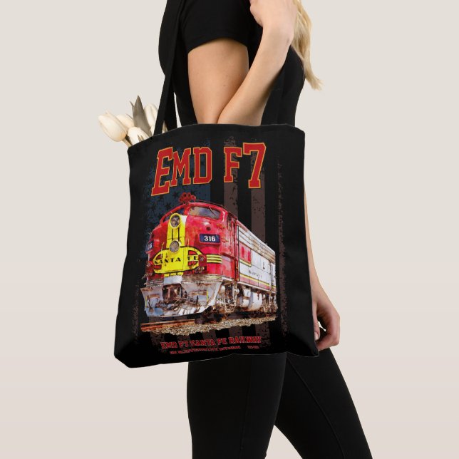 EMD F7 Santa Fe Warbonnet with American Flag. Tote Bag (Close Up)